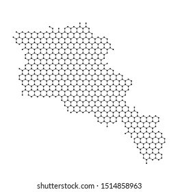 Armenia map from abstract futuristic hexagonal shapes, lines, points black, in the form of honeycomb or molecular structure. Vector illustration.