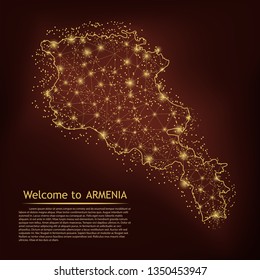 ARMENIA map. Abstract mash line and point scales on dark geometric background. Wire frame 3D Mesh polygonal network line, design sphere, dot and structure. Vector illustration. EPS 10