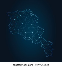 Armenia Map Abstract mash line and point scales on dark background. Wire Frame 3D mesh polygonal network line.