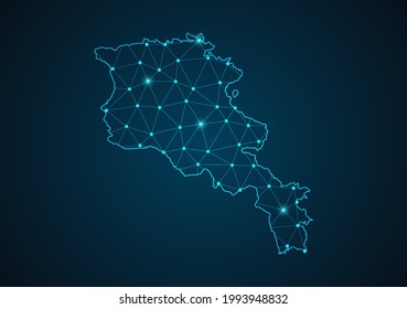 Armenia map Abstract mash line and point scales on dark background. Wire Frame 3D mesh polygonal network line. Network line, design sphere, dot and structure vector.
