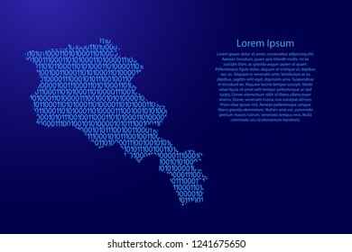 Armenia map abstract schematic from blue ones and zeros binary digital code with space stars for banner, poster, greeting card. Vector illustration.