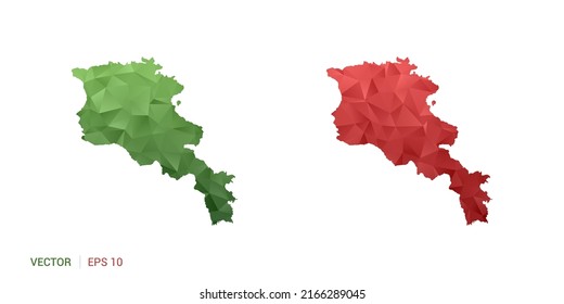 Armenia map of abstract vector polygon set couple color green and red.