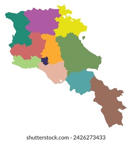 Armenia map. Map of Armenia in administrative provinces in multicolor