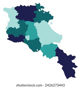 Armenia map. Map of Armenia in administrative provinces in multicolor