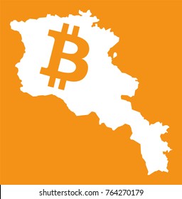 Armenia map with bitcoin crypto currency symbol illustration