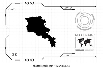 Mapa armenio del marco digital negro HUD, GUI, interfaz de interfaz de usuario vector de radar.