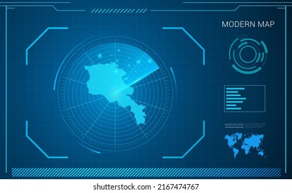 Armenia map of blue digital frame technology radar vector HUD, GUI, UI interface.