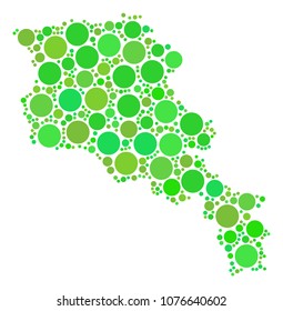 Armenia Map collage of random dots in various sizes and fresh green color tinges. Vector round elements are grouped into armenia map illustration. Ecological geographic map design concept.