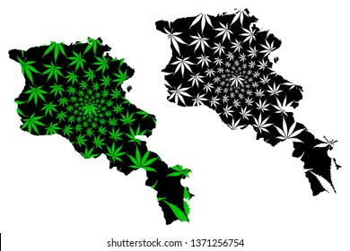 Armenia - map is designed cannabis leaf green and black, Republic of Armenia map made of marijuana (marihuana,THC) foliage,