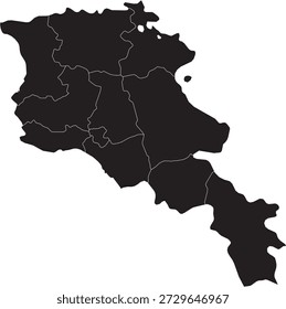 Armenia Map with Different Region Divisions Editable Vector Design.