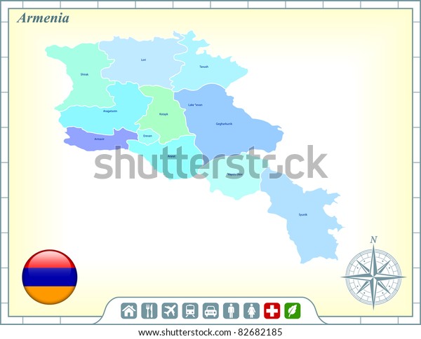 Armenia Map with Flag Buttons and\
Assistance & Activates Icons Original\
Illustration