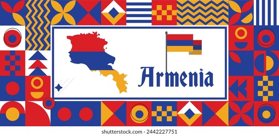 Armenia Map flag independence day geometric Country web banner corporate abstract background design with flag theme. Country Vector Illustration