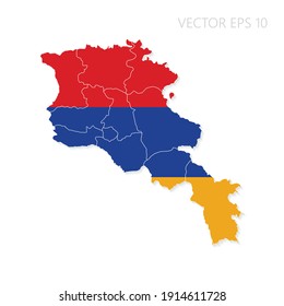 Armenia map with flag and shadow isolated on white background. Vector illustration EPS10.