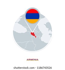Armenia map and flag, vector map icon with highlighted Armenia