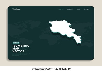 Armenia map green background with isometric vector. Web banner layout template.