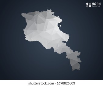 Armenia map grey polygon red triangle mosaic with dark background. style gradient vector.