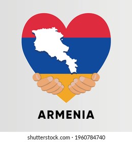 Mapa de Armenia en forma de corazón con diseño de ilustraciones vectoriales manos