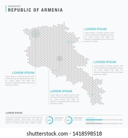 Armenia map infographics with abstract pixelated dot pattern on white background. Stylized map concept with elementsl. - Vector illustration