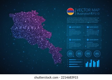 Armenia map infographics template for diagram, graph, presentation and chart with abstract geometric mesh polygonal light concept on blue background. Vector Illustration EPS10.