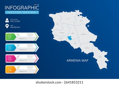 Armenia map with location pointer marks. High detailed country map with division, cities and capital infographic template. Vector illustration EPS10