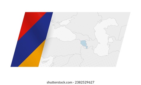 Armenia map in modern style with flag of Armenia on left side. Vector illustration of a map.