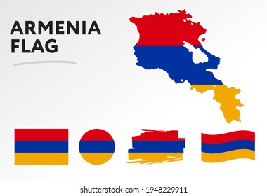 Armenia map on Armenia flag vector. Circle icon. Brush stroke. Template for independence day. A set of flags. 