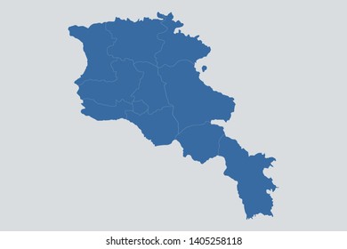 Armenia map on gray background vector, Armenia Map Outline Shape Blue on White Vector Illustration, Map of Asia. Symbol for your web site design map logo. app, ui, eps10.