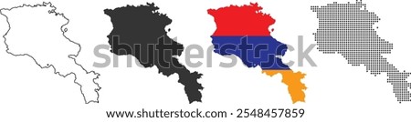 Armenia map in outline, grey, armenia flag color, dotted style