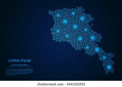 Armenia map from point blue and glowing stars on a dark background. Vector eps 10.