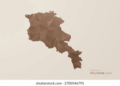 Mapa de Armenia - Ilustración vectorial de estilo polígono en degradado marrón, diseño geométrico de bajo poli, aislado sobre fondo beige para infografías y decoración.