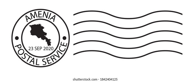 Armenia map symbol black color on post ink stamp