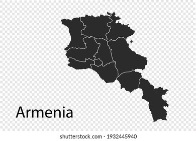 Armenia map vector, black color. isolated on transparent background