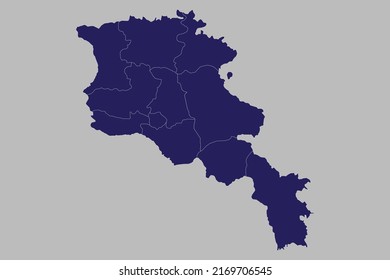 Mapa vectorial de Armenia, color azul, aislado en fondo gris
