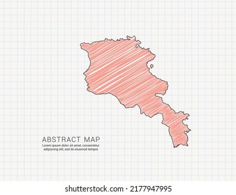Armenia map of vector color silhouette chaotic hand drawn scribble sketch on grid paper.