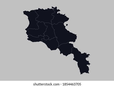 Mapa vectorial de Armenia, aislado de color azul oscuro en fondo gris