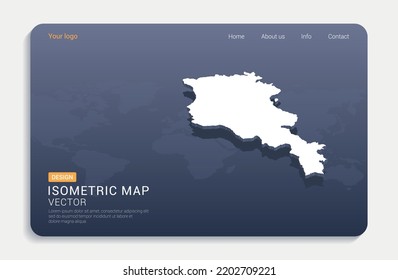 Armenia map white on blue background with isometric vector.