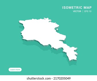Armenia map white on green background with 3d isometric vector illustration.