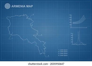 Armenia Map - World Map International vector template with outline style and white color isolated on blueprint background - Vector illustration eps 10
