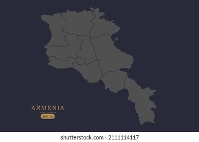 Mapa de Armenia - Mapa Mundial Plantilla vectorial internacional con Alto detalle incluyendo color de contorno gris y negro aislado en fondo negro - Ilustración vectorial eps 10