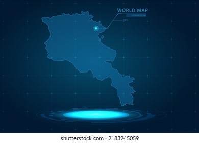 Armenia Map - Weltkarte Internationale Vektorvorlage mit Hologramm im Perspektivstil und HUD, GUI, Benutzeroberfläche einzeln auf blauem Hintergrund für Design - Vektorgrafik eps10