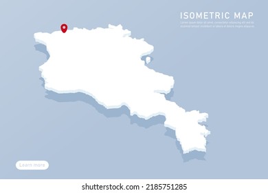 Mapa de Armenia - Mapa mundial Mapa vectorial internacional con estilo isométrico que incluye sombra, blanco, color azul aislado en fondo azul para el diseño, infografía - Ilustración vectorial eps 10