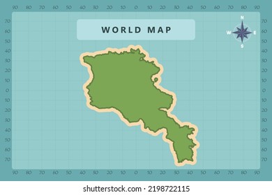 Armenia Map - World Map International vector template High detailed with green and cream color isolated on blue background including Compass Rose icon - Vector illustration eps 10