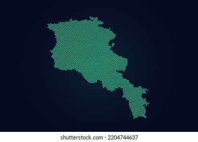 Armenia Map - World map vector template with green dots, grid, grunge, halftone style isolated on dark background for education, infographic, design, website - Vector illustration eps 10