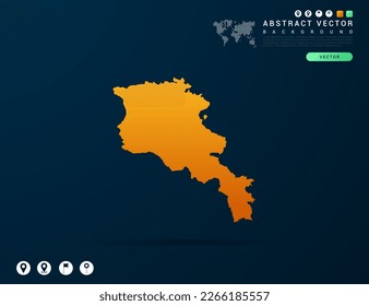 Mapa armenio de gradiente amarillo y naranja sobre vector de fondo oscuro.