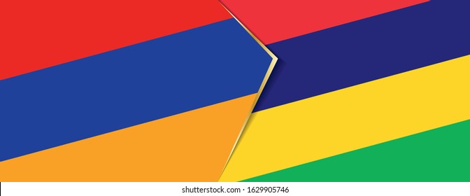 Armenia and Mauritius flags, two vector flags symbol of relationship or confrontation.