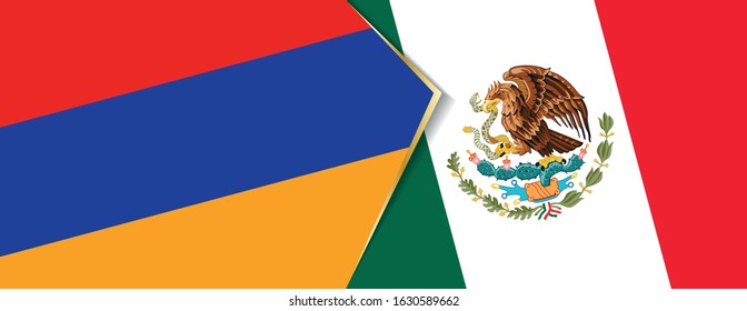 Armenia and Mexico flags, two vector flags symbol of relationship or confrontation.