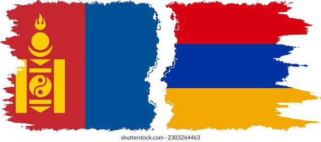 Armenia and Mongolia grunge flags connection, vector