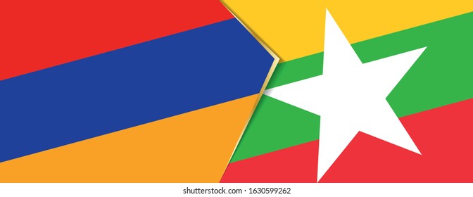 Armenia and Myanmar flags, two vector flags symbol of relationship or confrontation.