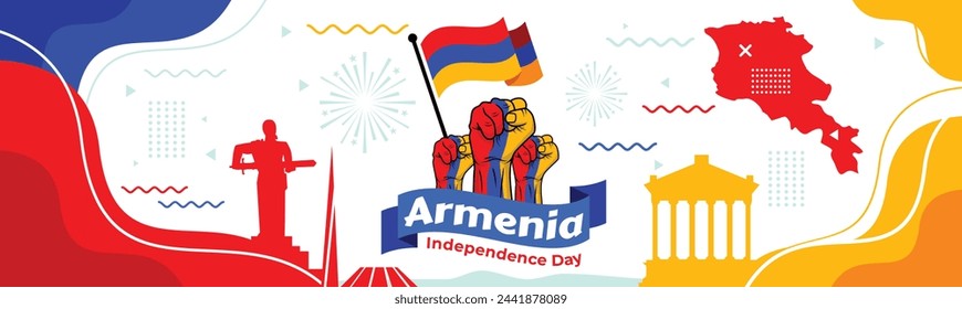 Armenia national day banner with Armenian map