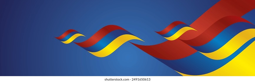 Armenia National Day waving flags two fold blue landscape background